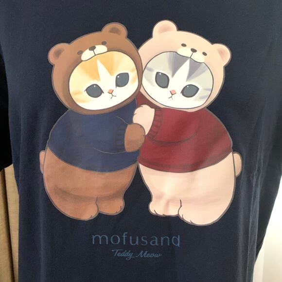 Mofusand x Uniqlo Teddy Bear Meow Short Sleeve T-shirt in Navy Blue - Picture 5 of 12